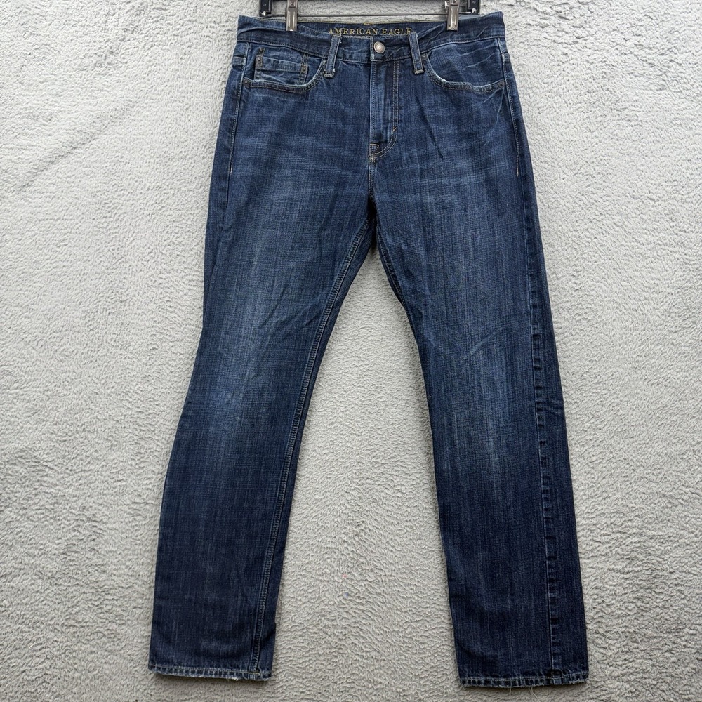 American Eagle Jeans Mens 30x32 Blue Relaxed Straight Faded Whiskers